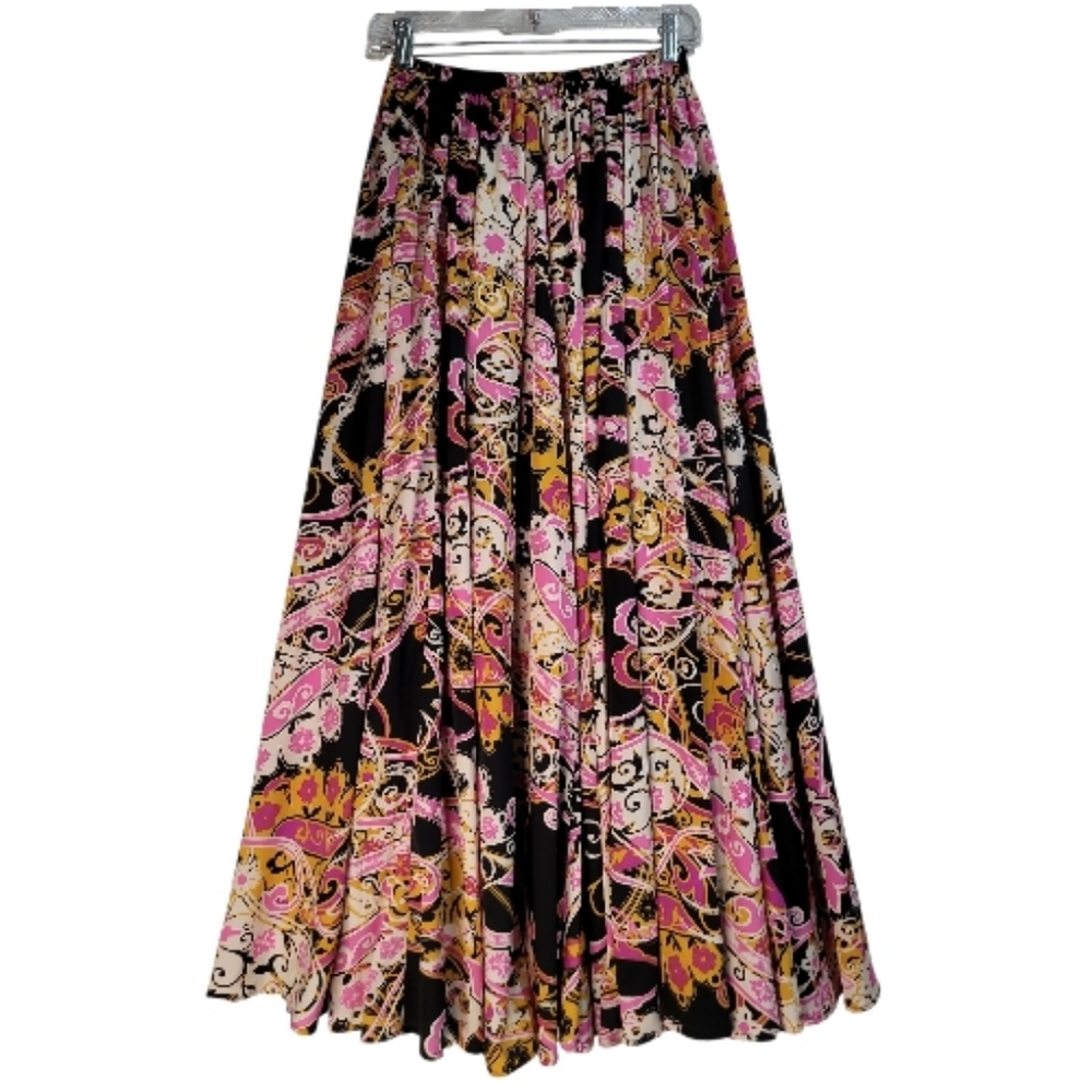 Magic Skirt Circle Sm Pink and Black Paisley Maxi Bohemian Coquette Indie Sleaze